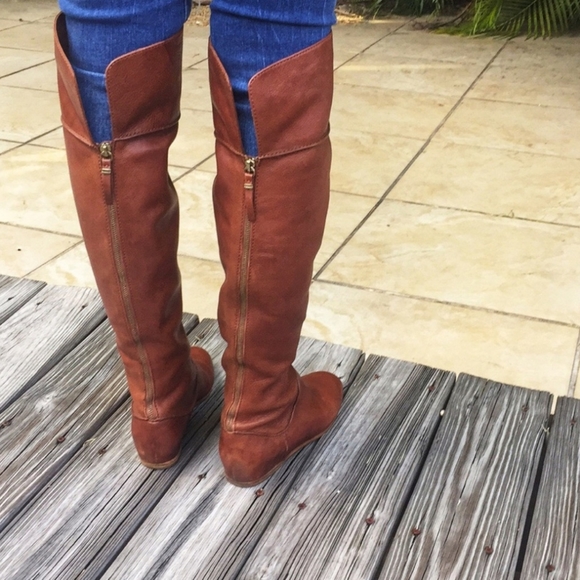 Via Spiga Georgia Over the Knee Leather Thigh Boots Tobacco Brown Women's Size 8 - Picture 15 of 16